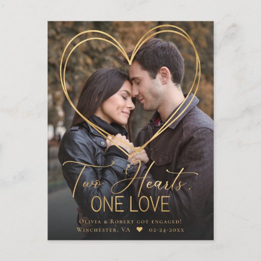 ハートフォト婚約発表葉書 案内ポストカード (正面)