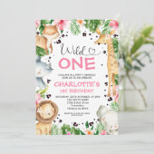 ハートフォントフローラフィージサファリワイルドワン誕生日 招待状 (スタンド正面)