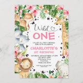 ハートフォントフローラフィージサファリワイルドワン誕生日 招待状 (正面/裏面)