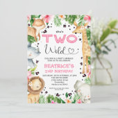 ハートフォントフローラリーフサファリツーワイルド誕生日 招待状 (スタンド正面)