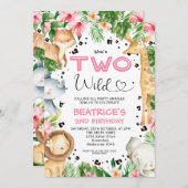 ハートフォントフローラリーフサファリツーワイルド誕生日 招待状 (正面/裏面)