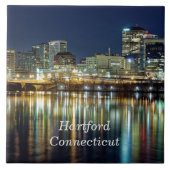 ハートフォード州、コネチカット州の街並み写真のラベルを貼った タイル (正面)