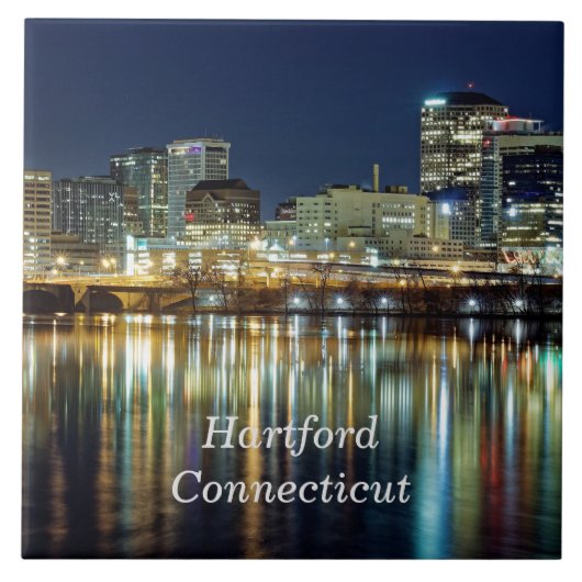 ハートフォード州、コネチカット州の街並み写真のラベルを貼った タイル (正面)