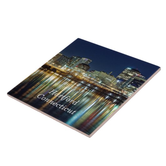 ハートフォード州、コネチカット州の街並み写真のラベルを貼った タイル (側面)