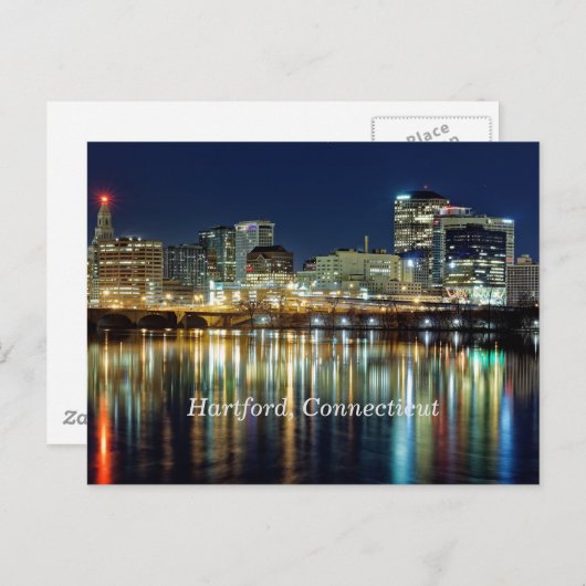 ハートフォード州、コネチカット州の街並み写真のラベルを貼った ポストカード (正面/裏面)