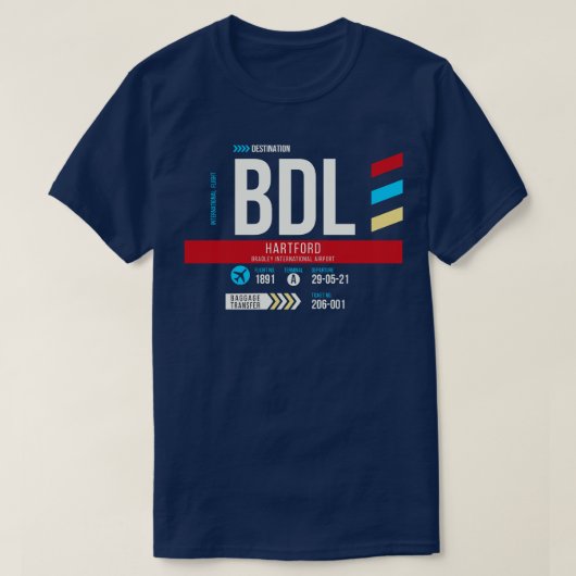 ハートフォードBDL空港コード手荷物ラベル1 Tシャツ (デザイン正面)