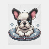 ハートフランスのをテーマにしたクッションの上のブルドッグ フリースブランケット (正面)