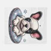 ハートフランスのをテーマにしたクッションの上のブルドッグ フリースブランケット (正面(横))