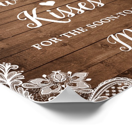 ハートフルなキスの数 ラスティック ブライダルシャワー ゲーム サイン (角)