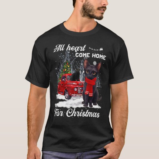 ハートフルなクリスマス 黒猫のクリスマス Tシャツ (正面)