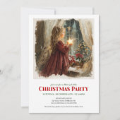 ハートフルなビクトリアンな少女がサンタを待つ 招待状 (正面)