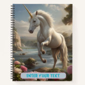 ハートフルなホワイトユニコーンフラワーストリーム ノートブック (正面)