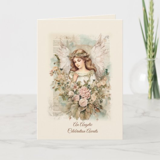 ハートフルな想いを込めたヴィンテージスタイルの天使 カード (正面)