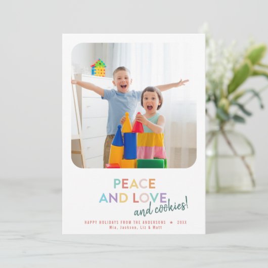 ハートフルな愛と優しさ、そしてクッキーの楽しい虹色のホリデー シーズンカード (スタンド正面)