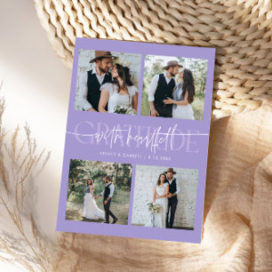 ハートフルな感謝の気持ちを込めた結婚式のライラックカラーの複数写真入りカード サンキューカード