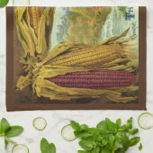 ハートフルな感謝祭; インドのトウモロコシと麦わらの山 キッチンタオル (折り畳み)