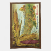 ハートフルな感謝祭; インドのトウモロコシと麦わらの山 キッチンタオル (縦)