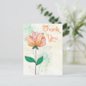 ハートフルな手書きの感謝のメッセージを贈ろう。美しい水彩画のポストカードにオレンジ色とピンクの花が緑 ポストカード (スタンド正面)