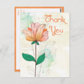 ハートフルな手書きの感謝のメッセージを贈ろう。美しい水彩画のポストカードにオレンジ色とピンクの花が緑 ポストカード (正面/裏面)