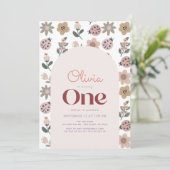ハートフルな花と昆虫の模様の1歳誕生日 招待状 (スタンド正面)