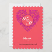 ハートフルパーティ ラズベリーとマジェンタのダマスクハート 招待状 (裏面)