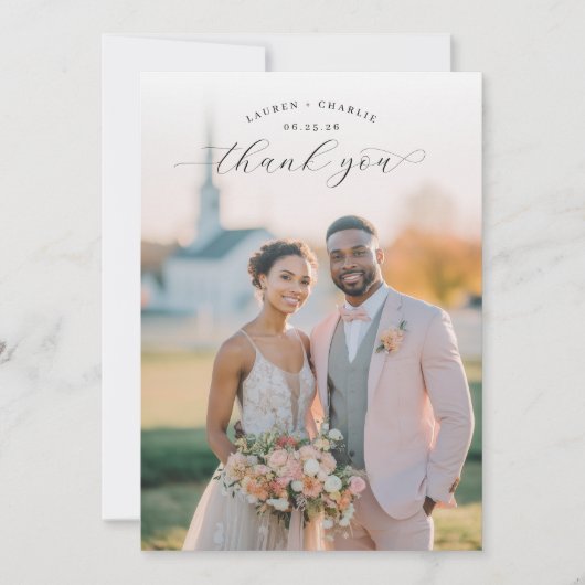 ハートフルピンクの結婚式の写真 サンキューカード (正面)