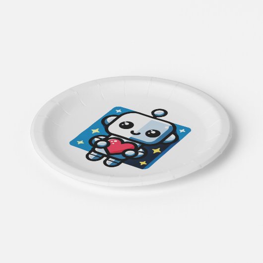 ハートフルロよくはしゃぐボット – テクインスパイアロラブアート ペーパープレート (アングル)