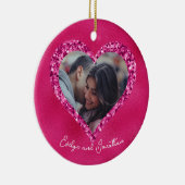 ハートフレカスタムーム写真ホットピンクとダイヤモンド セラミックオーナメント (右)