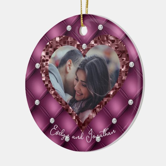 ハートフレカスタムーム写真メルロとダイヤモンド セラミックオーナメント (左)