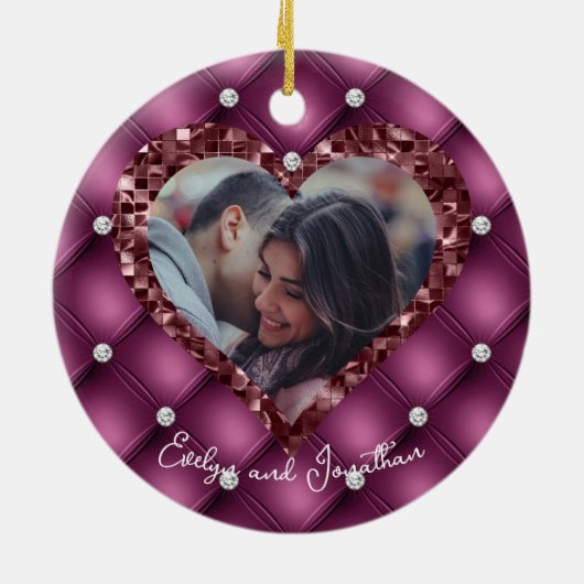 ハートフレカスタムーム写真メルロとダイヤモンド セラミックオーナメント (裏面)