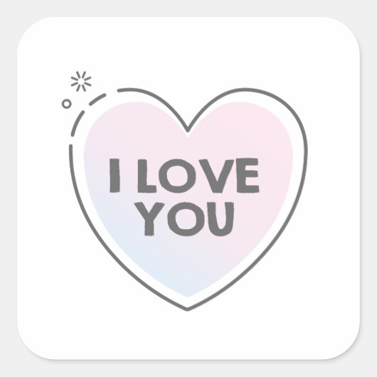 ハートフレームと"I love you"のテキスト スクエアシール (正面)