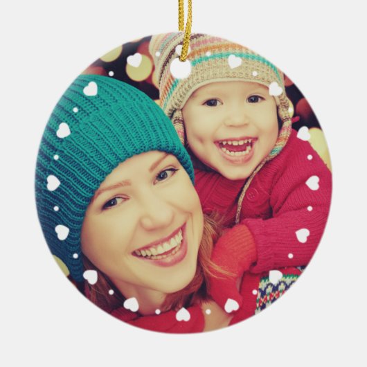 ハートフレームのカスタムな記念品の写真のクリスマス セラミックオーナメント (正面)