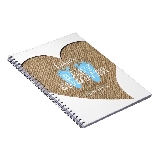 ハートフレームのバーラップの男の子のベビーシャワーの来客名簿 ノートブック (右側)