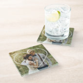 ハートフレームのモダンなモノグラムの写真 ガラスコースター (アングル)