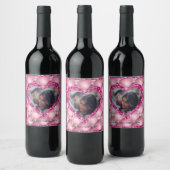 ハートフレームカスタムフォトピンククッション&ダイヤモンドW ワインラベル (ボトル)