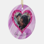 ハートフレームカスタムフォトピンクシルク&ダイヤモンド セラミックオーナメント (右)