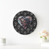 ハートフレームカスタムフォトブラックダイアモンズスローピル ラージ壁時計 (ホーム)