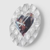 ハートフレームカスタムフォトホワイト&シルバーダイヤモンド ラージ壁時計 (傾斜)
