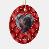 ハートフレームカスタムフォトレッドクッション&ダイヤモンド セラミックオーナメント (右)