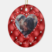 ハートフレームカスタムフォトレッドクッション&ダイヤモンド セラミックオーナメント (左)