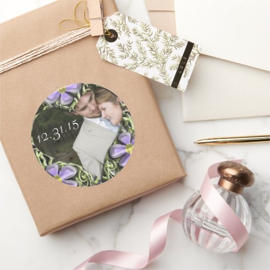 ハートフレームデイジー結婚式用シール写真 ラウンドシール (ギフト)