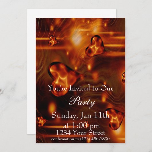 ハートフレームパーティー招待状 完成 招待状 (正面/裏面)