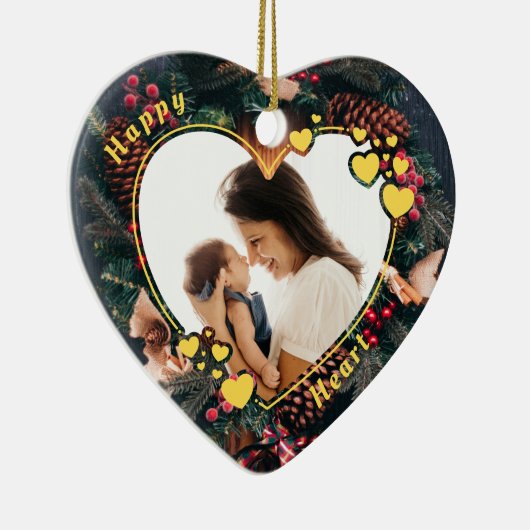 ハートフレームフォトオーナメントとリース背景 セラミックオーナメント (右)