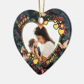 ハートフレームフォトオーナメントとリース背景 セラミックオーナメント (左)