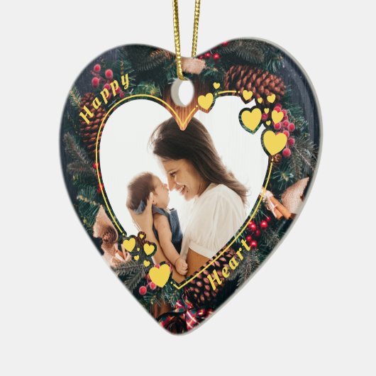 ハートフレームフォトオーナメントとリース背景 セラミックオーナメント (左)