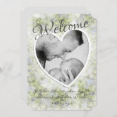 ハートフレームフォトフレームアジサイ誕生 案内状 (正面/裏面)