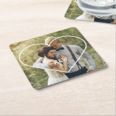 ハートフレームモダンモノグラム写真 スクエアペーパーコースター (アングル)