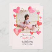 ハートフレーム写真誕生日招待状 招待状 (正面/裏面)