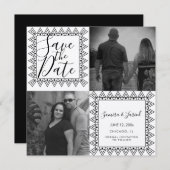 ハートフレーム白黒写真Save the Date (正面/裏面)