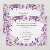 ハートフレーム パープル ラベンダー ローズ ウェディング 招待状 (正面/裏面)